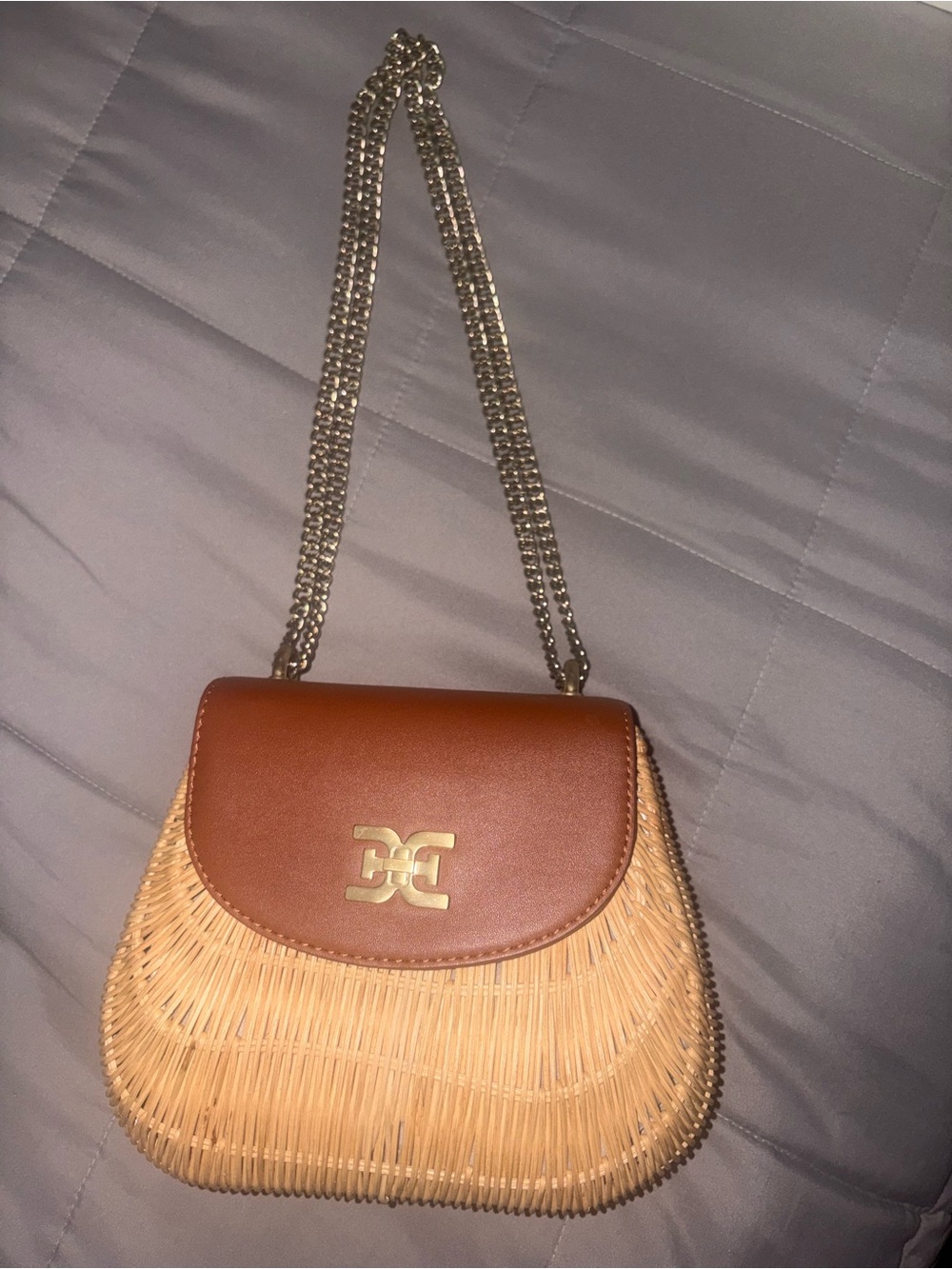 Sam Edelman Millie Flap Basket Bag, featuring a structured natural woven wicker